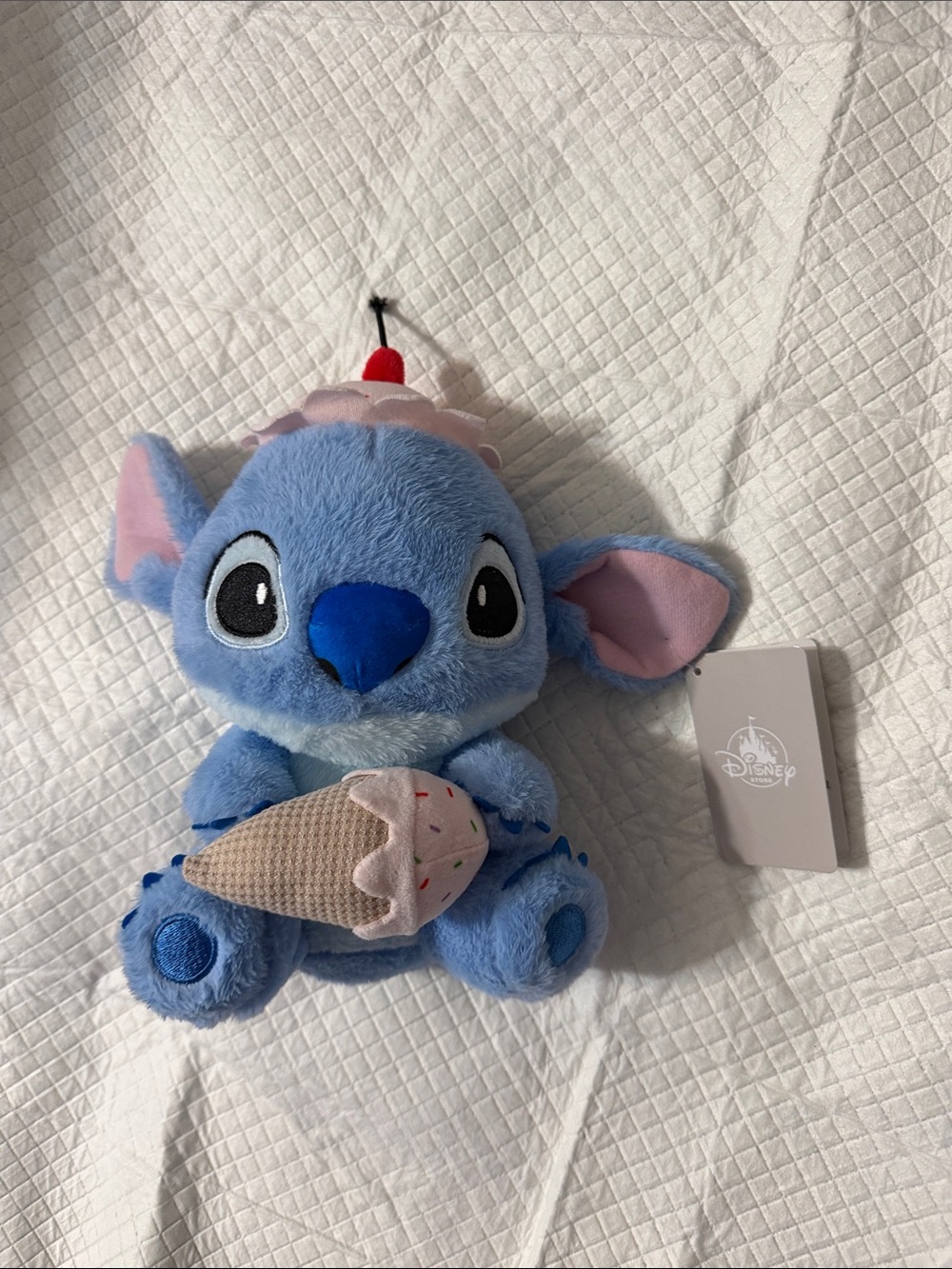 Disney Blue Stitch Plush with Pink-Eared Detail and Ice Cream Accessory